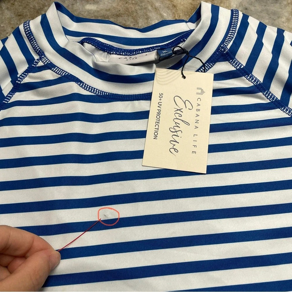 NWT CABANA LIFE Road Map RashGuard  UPF 50+ Stripped Blue Top XL - Picture 3 of 9